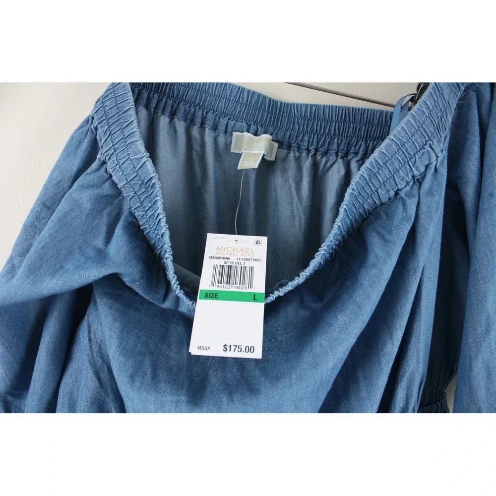 Michael Kors Womens Off Shoulder Denim Jumpsuit Light Cadet Wash MS280Y99HH L